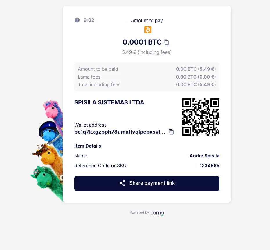 Checkout del cliente — payment link de Lama (pantalla real)